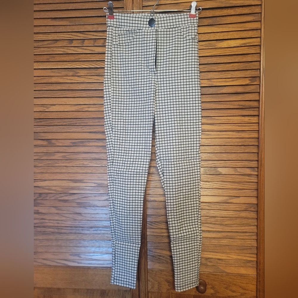 Zara Cream and Black Plaid Trousers Womans Size XS